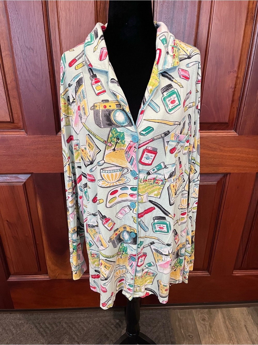 Nick & Nora Women's XXL L/S Artist Painter Camera Supplies Pajama Knit Top